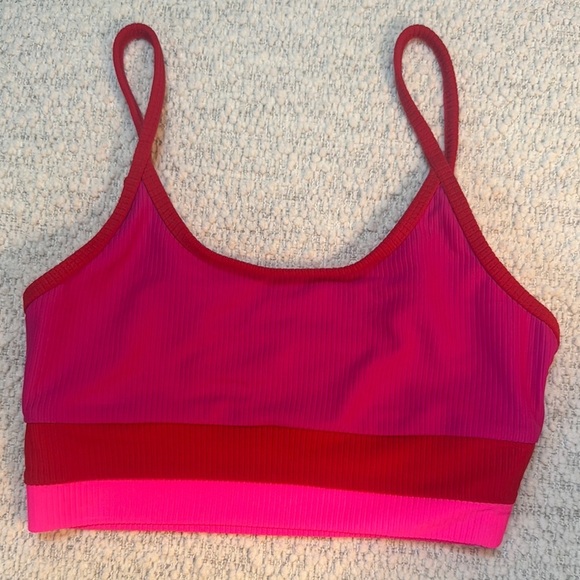 Beach Riot Pink and Red Eva Bikini Top Fuchsia Red Neon Pink Colorblock - Picture 2 of 4
